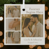 Verloving 4 Foto Collage Kerstvakantie Glas Ornament