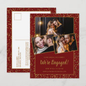 Verloving Aankondiging Red Gold 3 Foto Briefkaart (Voorkant / Achterkant)