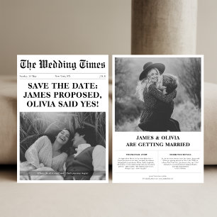 Verloving bruiloft krant stijl foto Save The Date