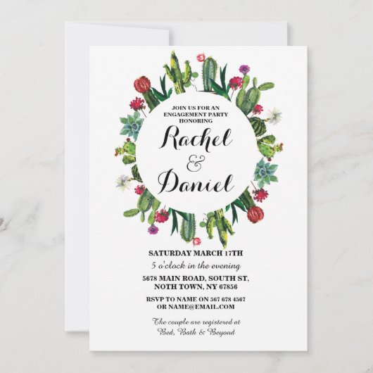Verloving Cactus Fiesta Cacti Couple's Invite Kaart (Voorkant)