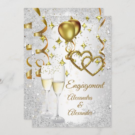 Verloving champagne harst gouden zilver kaart (Voorkant / Achterkant)