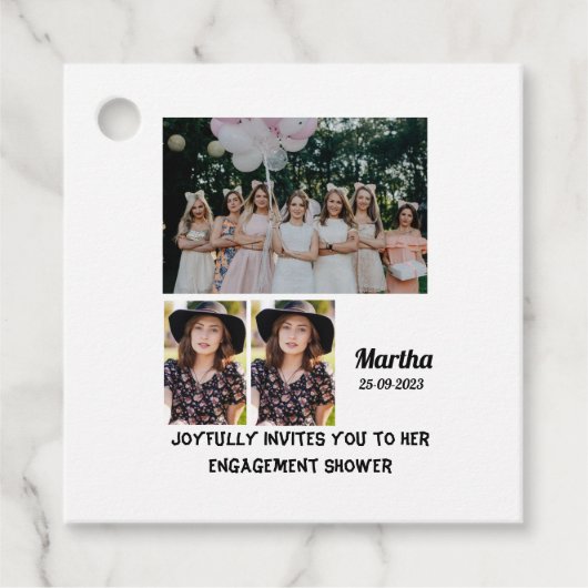 Verloving douche Aangepast 3 Foto collage Bedankjes Labels (Voorkant)