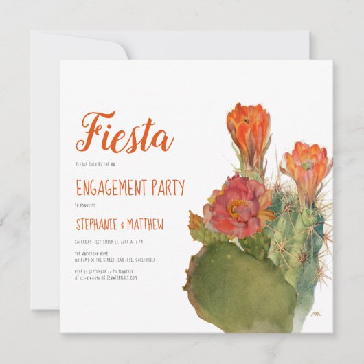 Verloving Fiesta Cactus Waterverf Floral Script Kaart (Voorkant)