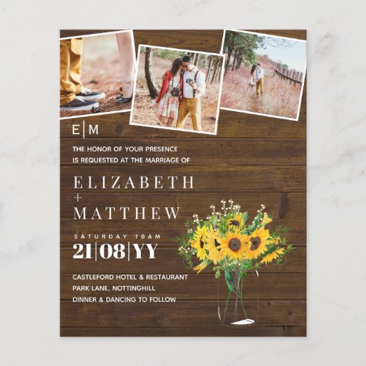 Verloving Foto Rustic Sunflower Wedding Savedate (Voorkant)