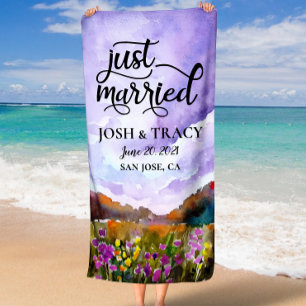 Verloving Gift, Bride en Groom Gift net getrouwd Strandlaken