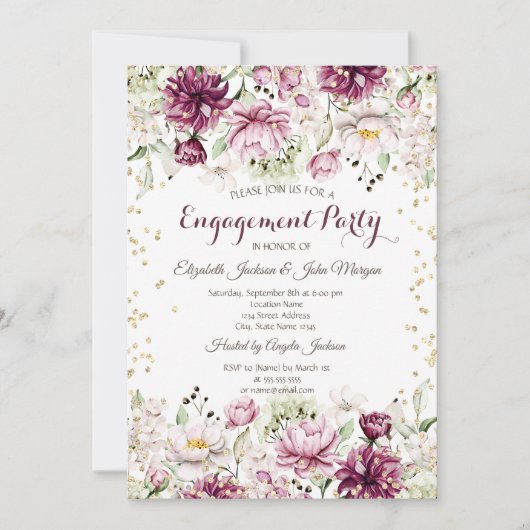 Verloving gouden diamanten roze bloemen kaart (Voorkant)