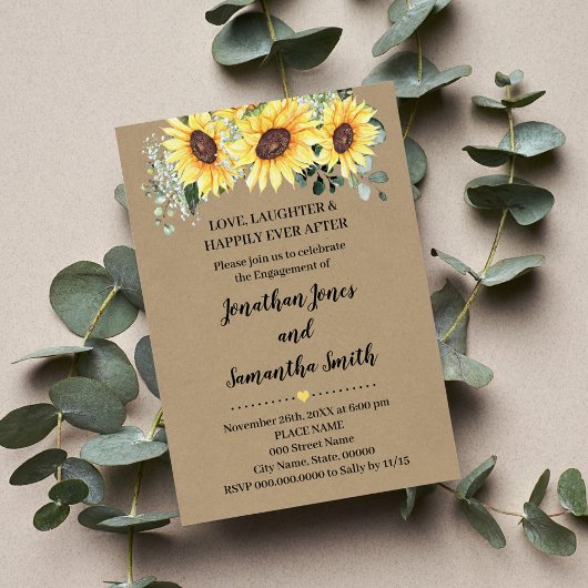 Verloving Greenery Sunflower Rustic Wedding Kaart