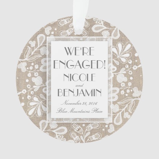 Verloving Kant en Burlap Elegant Ornament (voorkant)