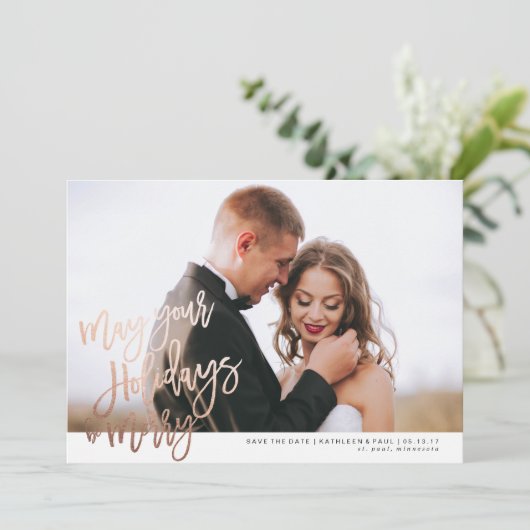 Verloving kerstkaart, sparen de Datum Kerstmis Save The Date (Staand voorkant)