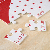Verloving koppelt namen en jaar rood hart legpuzzel (Zijkant)