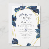 Verloving Modern Deep Indigo Blue en Gold Kaart (Voorkant)