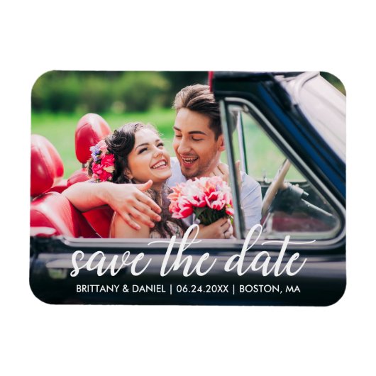 Verloving Modern Script De datumfoto opslaan Magneet (Horizontaal)