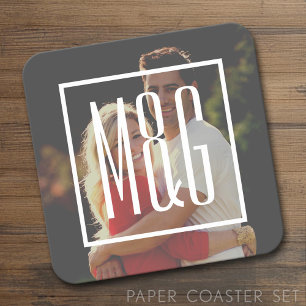 Verloving-monogram voor bruiloft - Foto HEEFT EEN  Vierkante Kartonnen Onderzetter