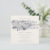 Verloving Navy Winery Mountain Sketch Invite Bedankkaart (Staand voorkant)