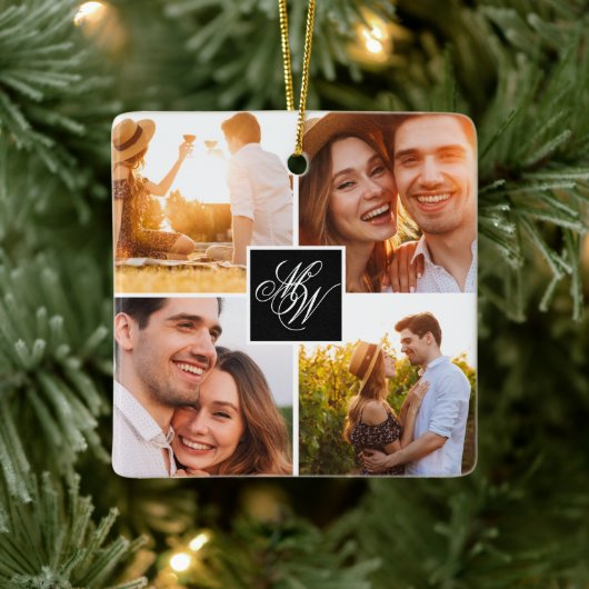 Verloving Photo Collage Monogram Keramisch Ornament (Boom)
