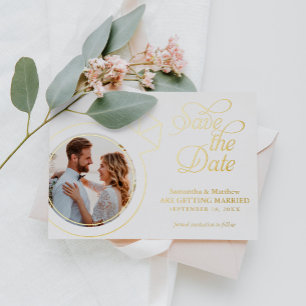 Verloving Ring Photo Wedding Save the Date Folie Uitnodiging