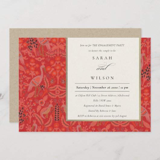  Verloving Rode Classy Flora Peacock Pattern Kaart (Voorkant / Achterkant)