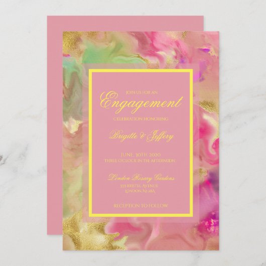 Verloving roze, goud & groen save the date (Voorkant / Achterkant)