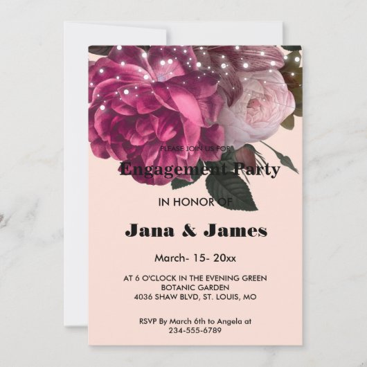 Verloving String Lights Burgundy Flowers Kaart (Voorkant)