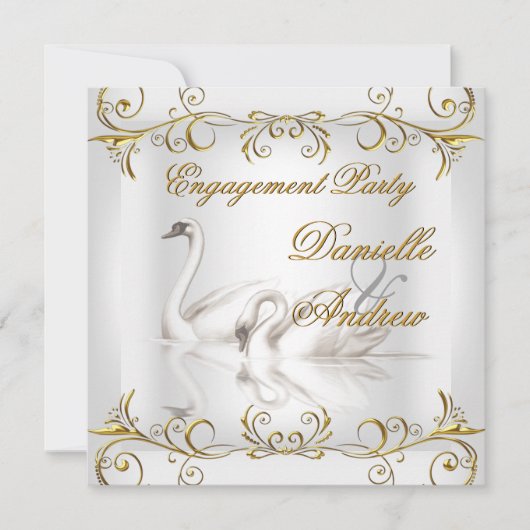 Verloving Swans ans Gold Sepia Elegant Party Kaart (Voorkant)