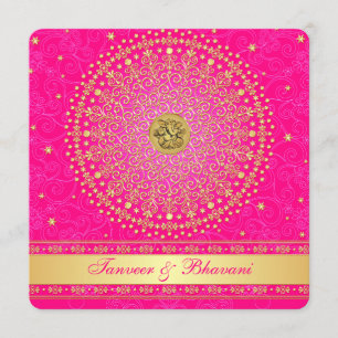 Verloving Uitnodiging Ganesh Pink Gold Scroll