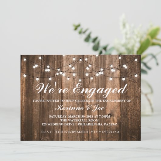 Verloving Uitnodigingshout en -verlichting Kaart (Staand voorkant)