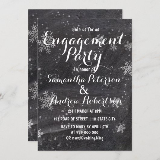 Verloving van het moderne winterwinterkalkbord kaart (Voorkant / Achterkant)