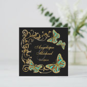 Verloving voor gouden zwarte vlinderophaling kaart (Staand voorkant)