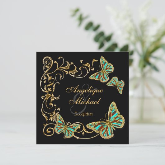 Verloving voor gouden zwarte vlinderophaling kaart (Staand voorkant)