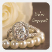 Verloving voor Oval Diamond Ring Envelope Vierkante Sticker (Voorkant)