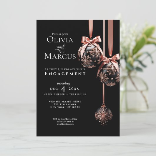 VERLOVING | Winter roze en Onyx Baubles Kaart (Staand voorkant)