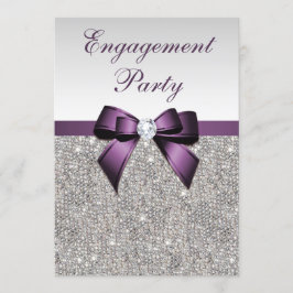 Verloving zilveren pailletten violette boog kaart