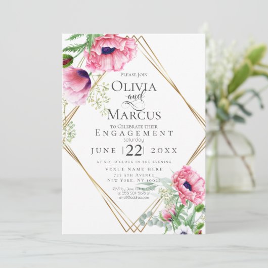 Verlovingsaquarel Roze Klaprozen Kaart (Staand voorkant)