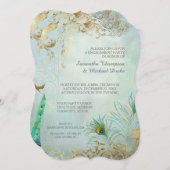 Verlovingsfeest Gold Leaf Peacock Feather Elegant Kaart (Voorkant / Achterkant)
