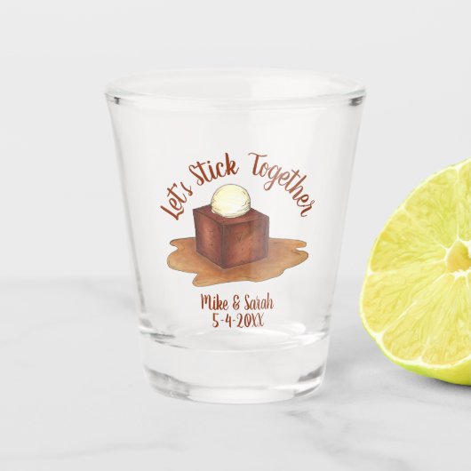 Verlovingsfeest Kleefkaramelpudding Shot Glas (Voorkant)