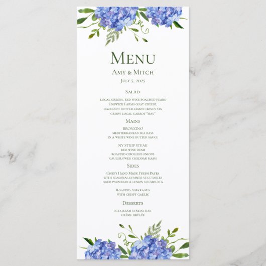 Verlovingsfeest met Blauwe Hortensia's Menu (Voorkant)