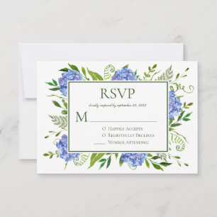 Verlovingsfeest met blauwe hortensia's RSVP kaartje
