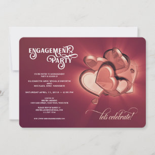 Verlovingsfeest, Roos Gold Hearts Invitation Aankondiging