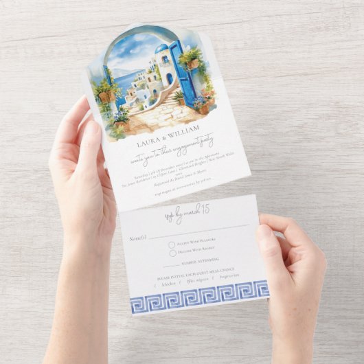 Verlovingsfeest Santorini Griekenland met RSVP All In One Uitnodiging (Afscheurbaar)