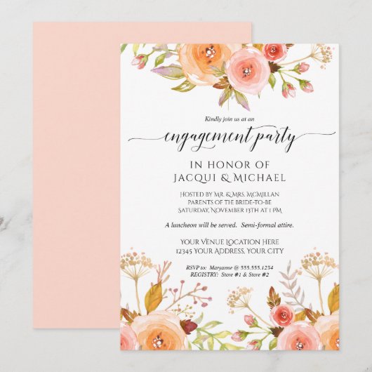 Verlovingsfeest Waterverf Floral Rose Bouquet Kaart (Voorkant / Achterkant)