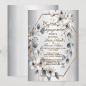 Verlovingsfeest Waterverf White Flowers Silver Kaart (Voorkant / Achterkant)