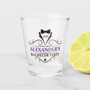 Verlovingsfeest Zwart Pak Paars of Kies Tekstkleur Shot Glas