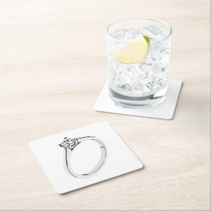 Verlovingsring met diamant vierkante kartonnen onderzetter