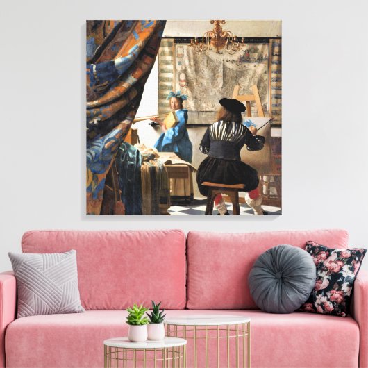 Vermeer - De kunst van het schilderen Canvas Afdruk (Insitu (Woonkamer))
