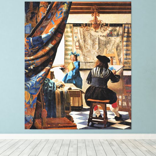 Vermeer - De Kunst van het Schilderen Canvas Afdruk (Insitu (Houten vloer))