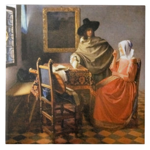 Vermeer - Het glas wijn, beroemd schilderij Tegeltje