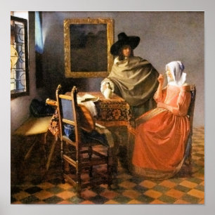 Vermeer - het glas wijn, poster