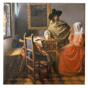 Vermeer - het glas wijn, tegeltje