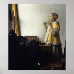 Vermeer - jonge vrouw met een parelachtig Ketting Poster