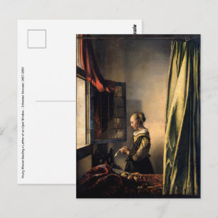 Vermeer - Meisje leest een brief in een open venst Briefkaart